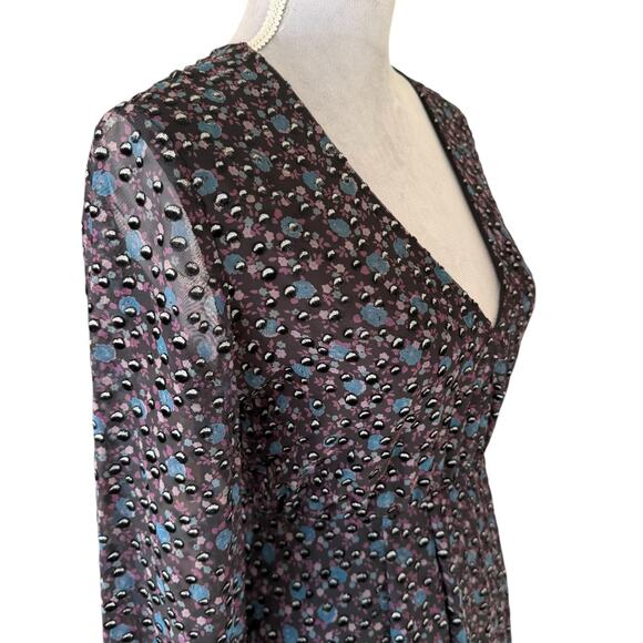 MAJE Paris Revana Velvet Burnout Maxi Dress Black Blue Purple NWT Size 3/US 8 - Picture 1 of 10